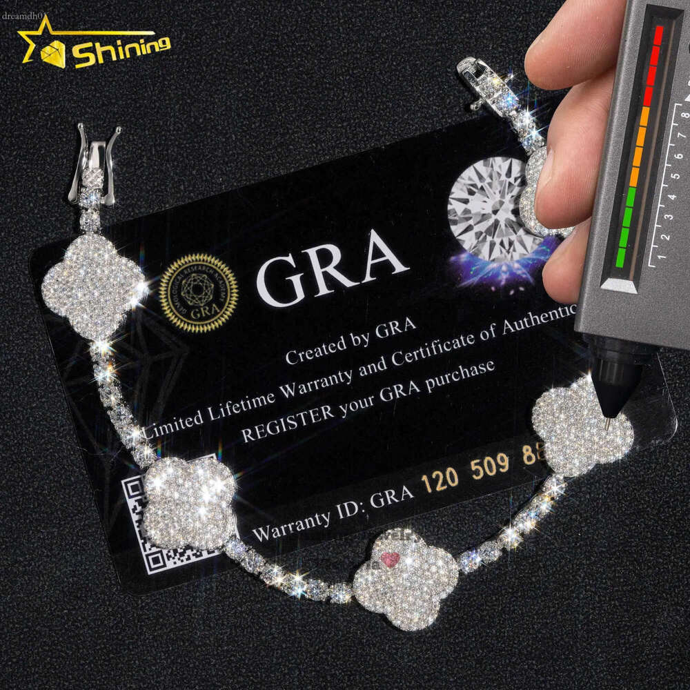 Pendant Necklaces Stylish New Arrival Fashion Femme Design Sier VVS Moissanite Dia Iced Out Four Leaf Clover Tennis Chain Bracelet