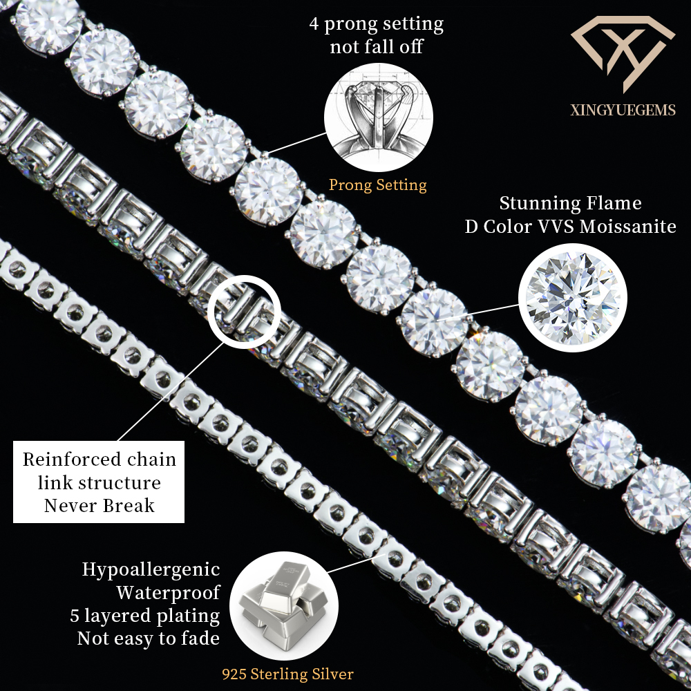 Factory Wholesale 2-6mm Iced Jewelry Sterg Sier VVS Graded Mossanite Moissanite Dia Tennis Chain Bracelet party Gift
