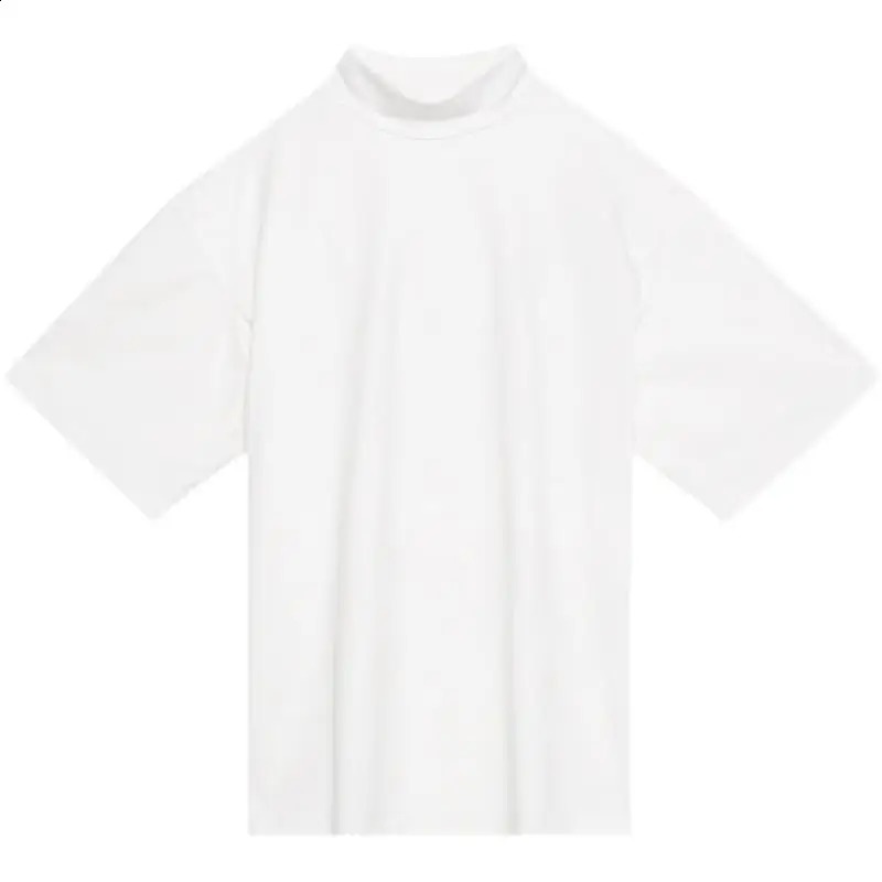 Turtleneck soft solid short sleeved mens oversized sportswear fashionable Korean Harajuku casual full matching clothing Street summer 240927