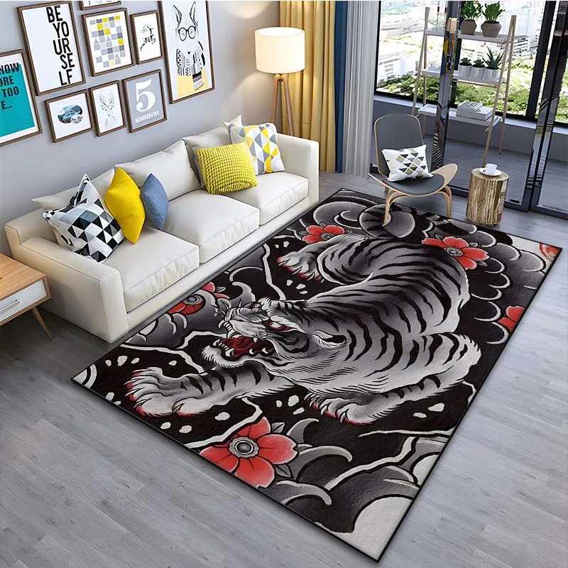 Japanese art tiger tattoo pattern floor carpet 15 size living room bedroom bathroom floor mat area carpet room decoration X240928