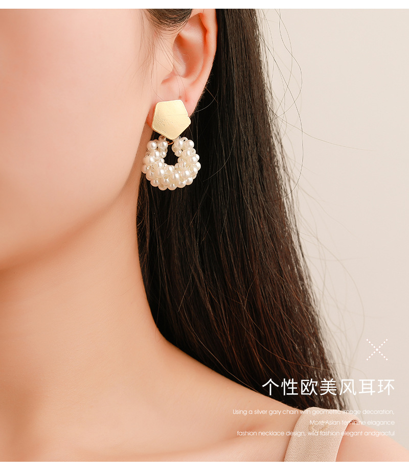 Elegant Pearl Studded Amber Dangle Earrings with Sweet Geometric Design and Minimalist Style