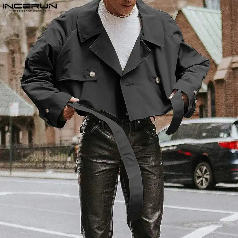 INCERUN Tops American style handsome guy mens solid cut tie jacket casual mens lapel collar jacket Coats S-5XL 240927