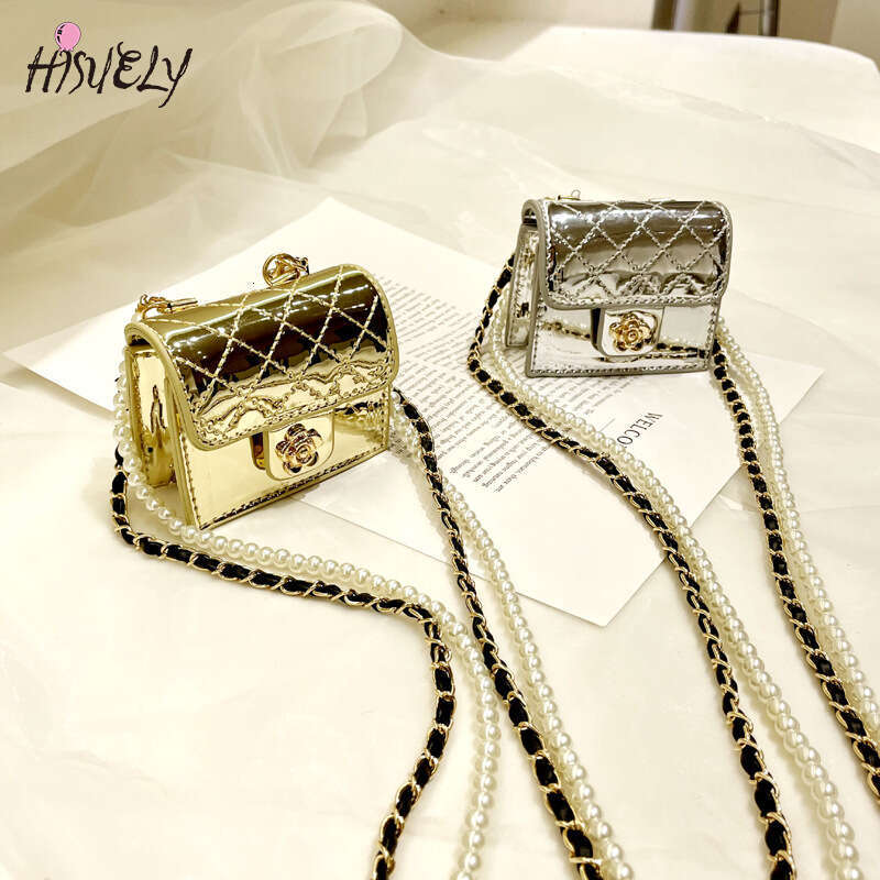 Leather Women Mini 2024 Bag Hanging Neck Camellia Bags Rhombus Earphone/Lipstick/Keys bag Pearls Chain Chest Waist Pack 4