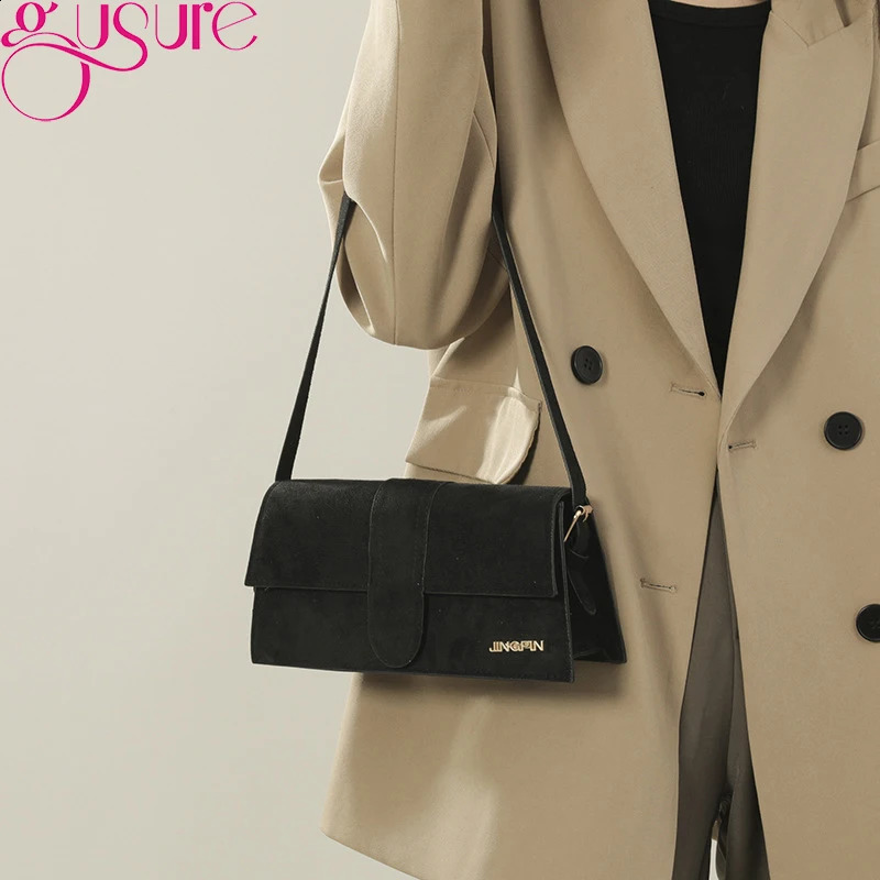 Gussure suede trend womens underwear bag er shoulder cross body bag womens fashion wallet flip handbag 240923