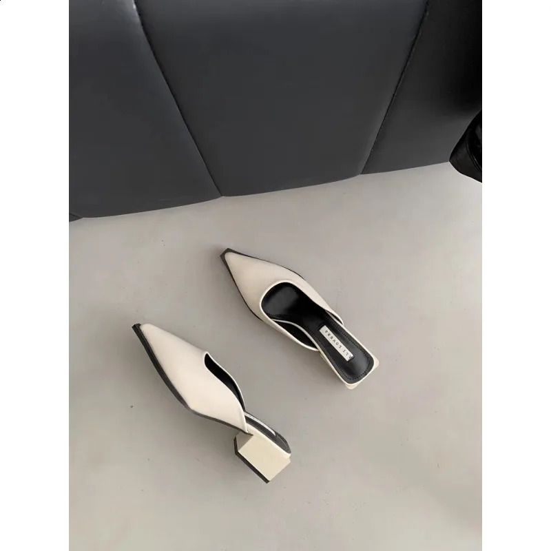 Summer Mid Heel Slippers Close Toe Outdoor Mules Casual Pumps Street Style Woman Sandals Slip on Half Slippers Loafers Shoes 240924