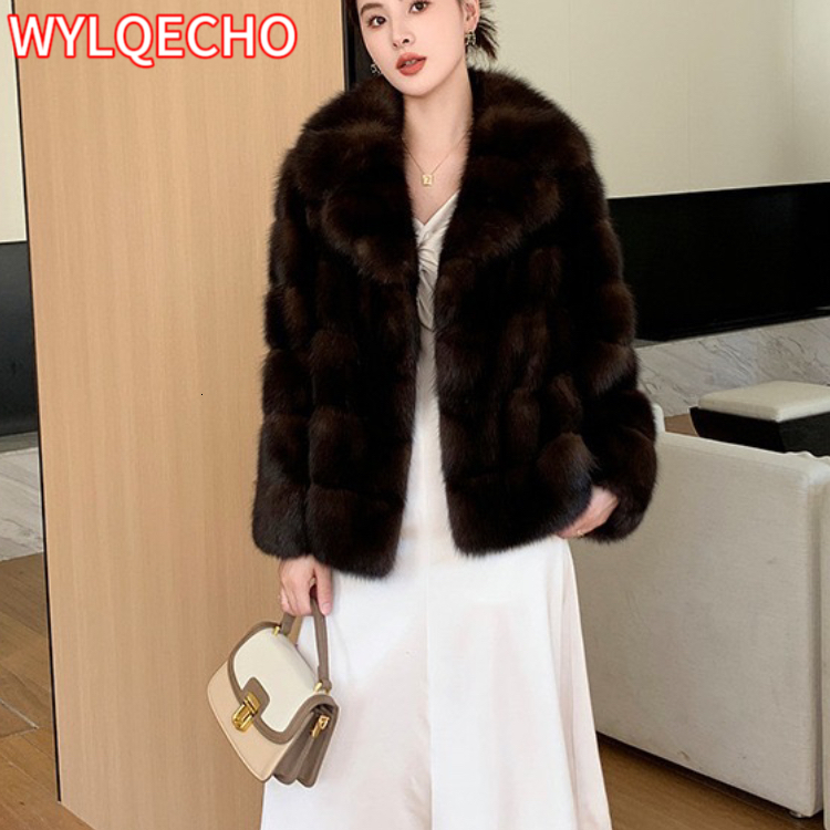 2023 Winter Clothes Thick Brown Warm Faux Fur Coat For W