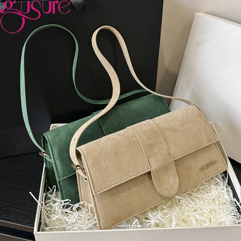 Gussure suede trend womens underwear bag er shoulder cross body bag womens fashion wallet flip handbag 240923