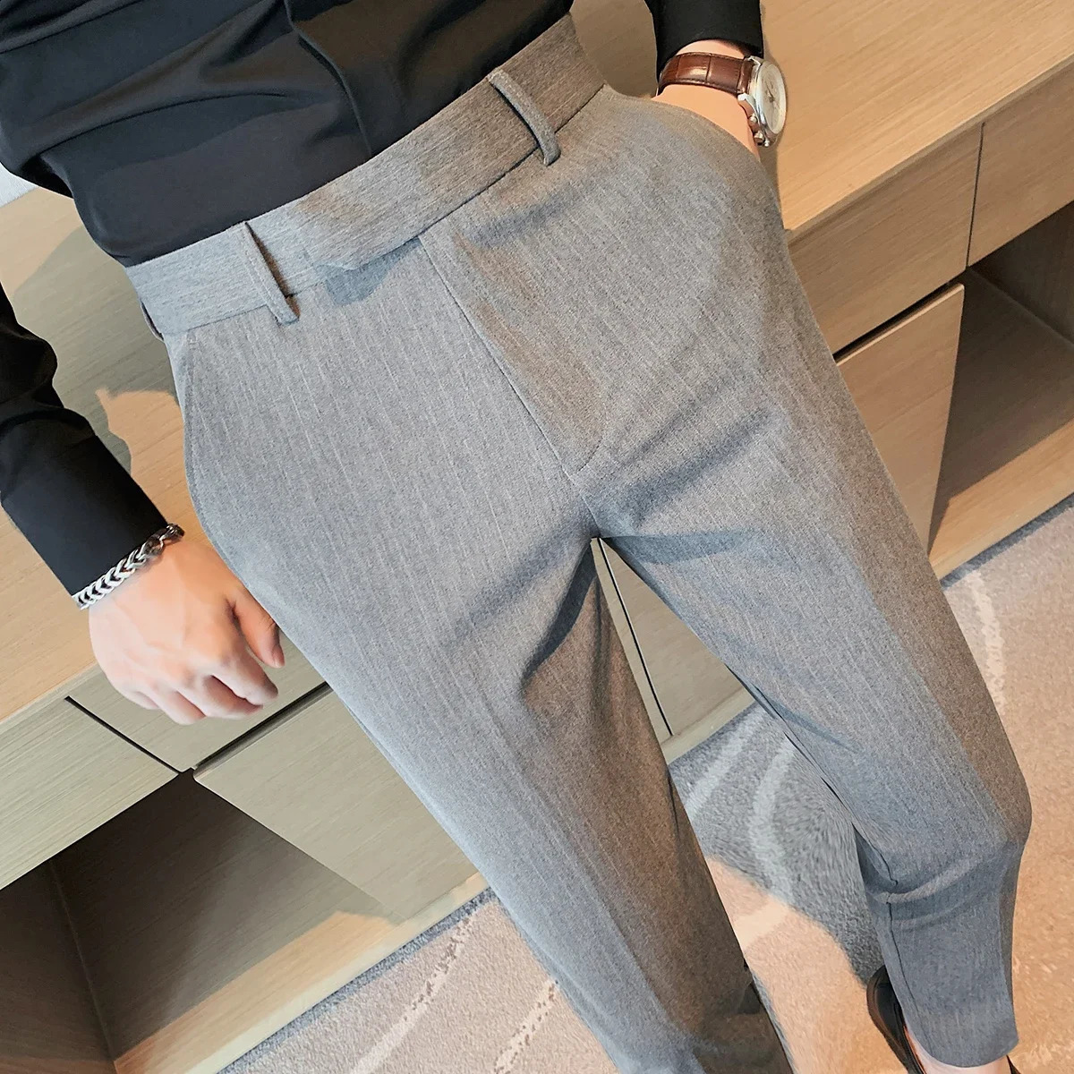 2024 Men Formal Trousers Fashion Male Dress Pants Stripe Slim Fit Business Casual Suit Pant Plus Size 38 Clothing L47 240919