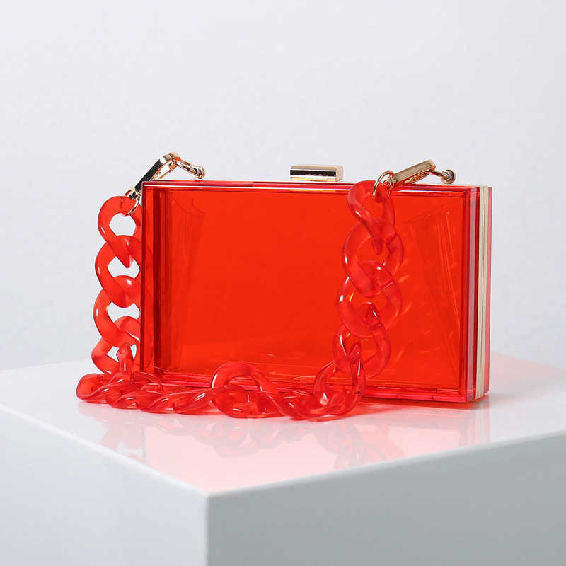 Clutch Bag Summer New Fashion Acrylic Designer Bag Womens One Shoulder Chain Messenger Evening Party Bag Square Box Transparent Bag 240920