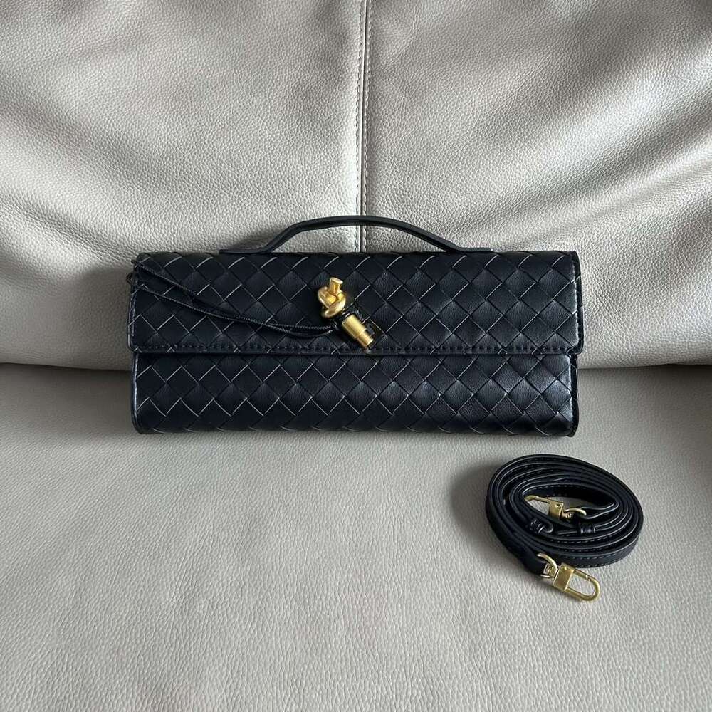Real Long Clutch Andiamo With Handle Intrecciato Craftsmanship Cow Leather Women Shoulder Bags Purses Handbags Famous Brand Designer Evening Bag efda