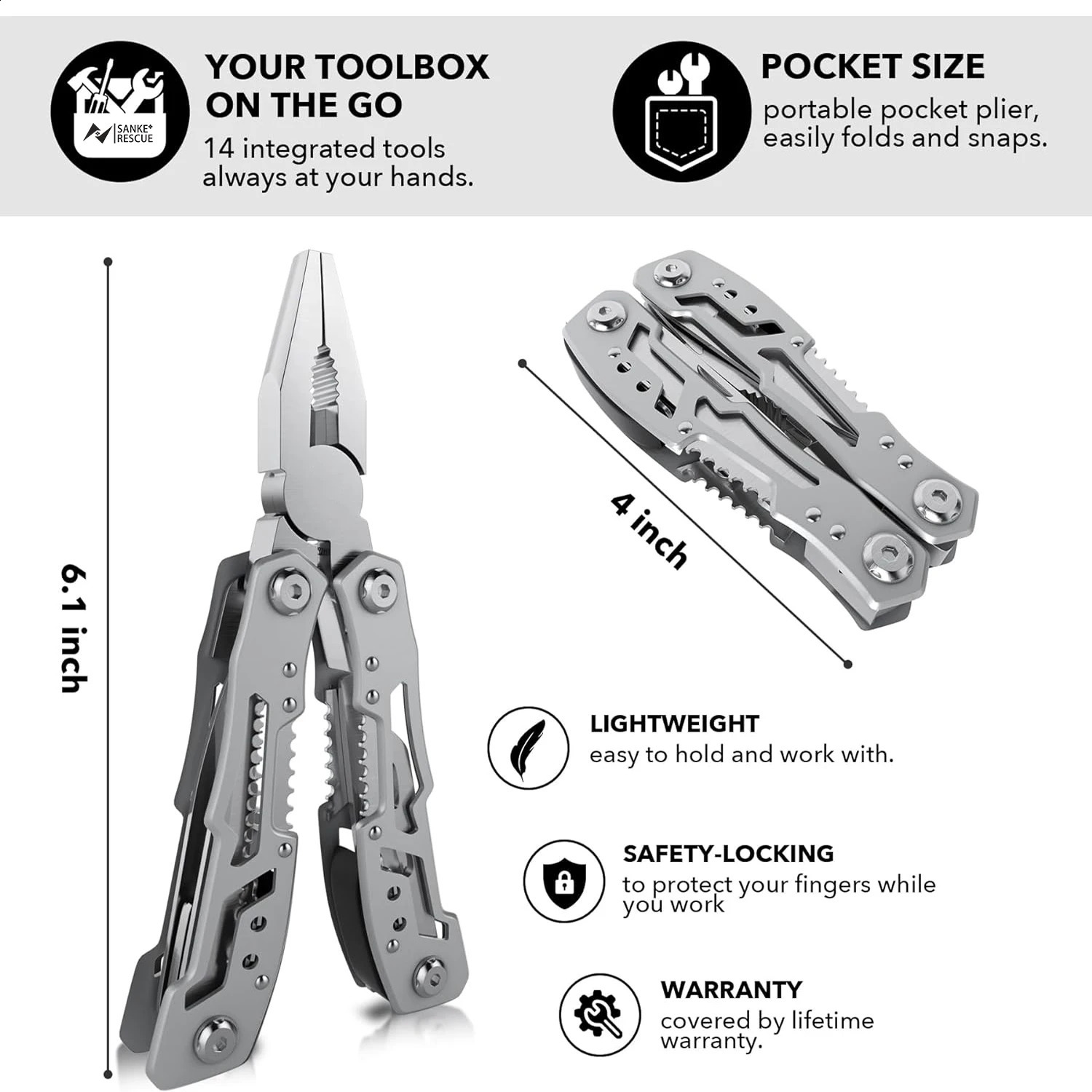 14In1 Multitool Pliers Premium Portable Safety Locking Pocket Knife Apply to Survival Camping Gifts for Dad Husband Boyfriend 240926