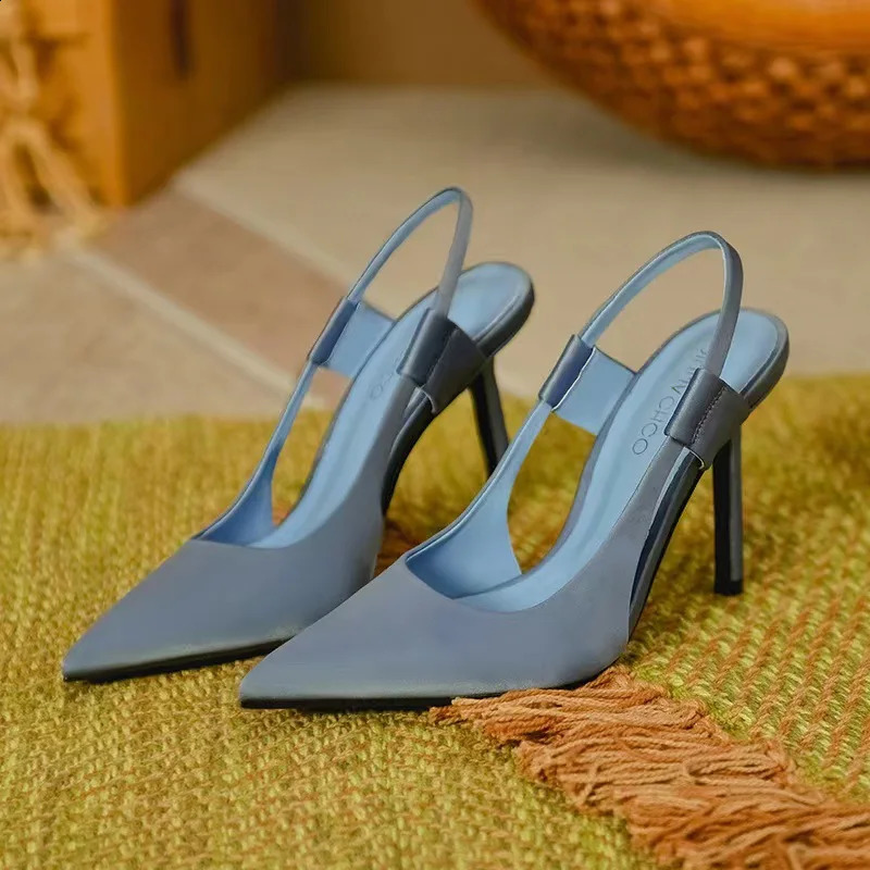 Elegant Slip Up Bounce Back Pump Sexy Dot Toe Stiletto Sandals Silk High Heels Womens Summer er Party Dress Shoes 240926