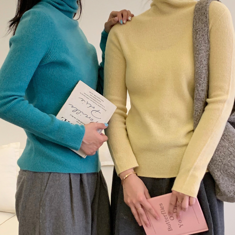 100% All Wool Seamless Knit Pit Stripe Turtleneck Sweater Shell Button Decoration Loose Casual Basic Autumn & Winter High Quality Inner Sweater