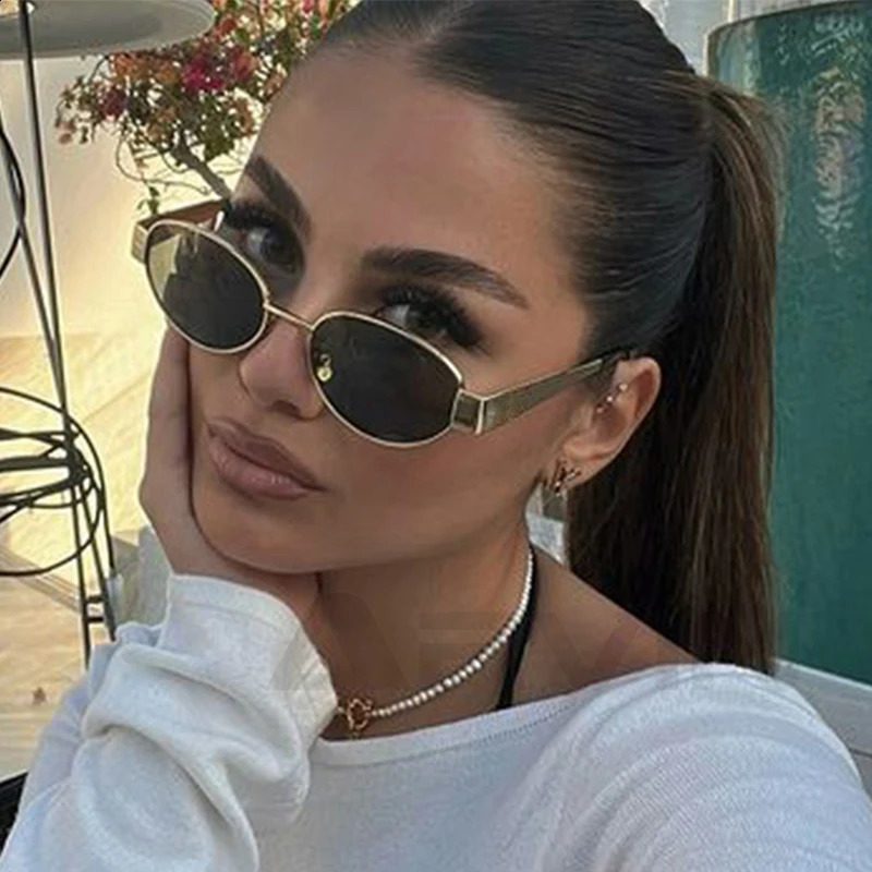 Fashion Oval Sunglasse Retro Trend Outdoor Metal Sun Glasses High Quality Classic Men Eyewear UV400 Goggles 240923