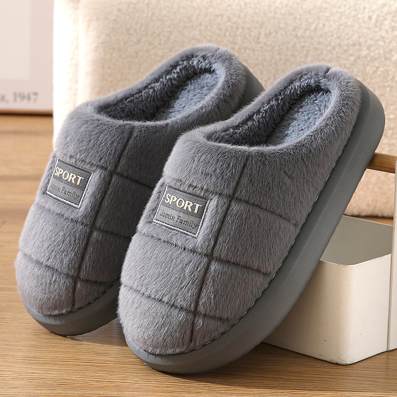 2024 New Fashionable Winter Women's Thick soled Indoor Warm Couple Shoes Non slip Flat Shoes Women's Cotton Slippers