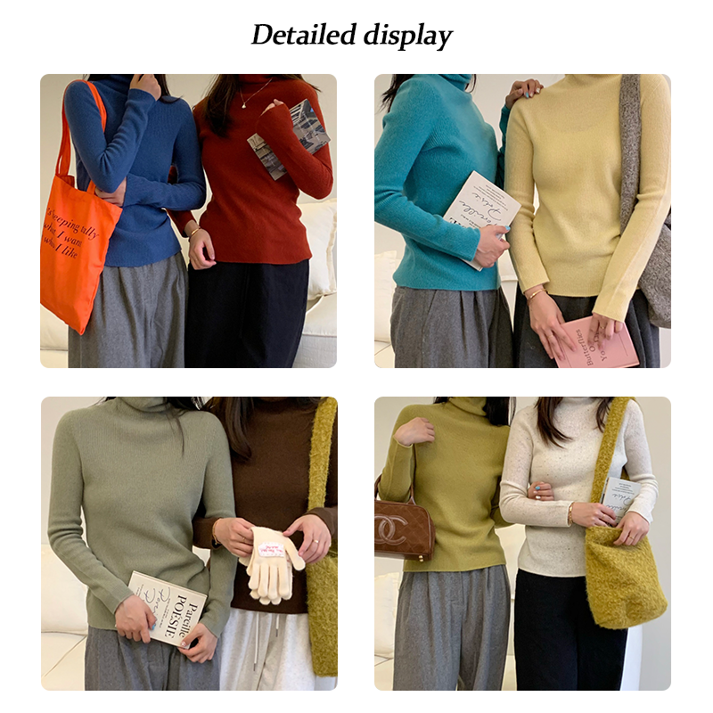 100% All Wool Seamless Knit Pit Stripe Turtleneck Sweater Shell Button Decoration Loose Casual Basic Autumn & Winter High Quality Inner Sweater