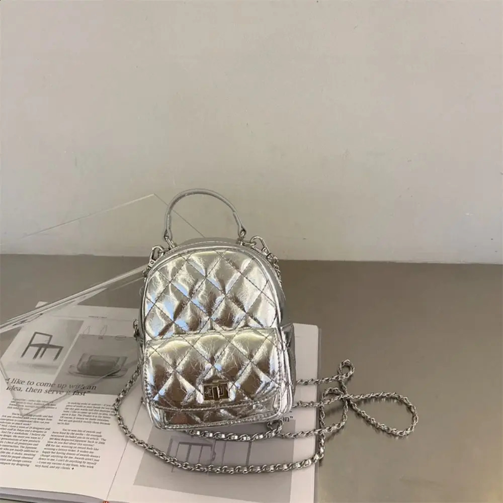 multifunctional chain back leather bow element handbag shoulder bag PU Argyle travel backpack 240927 0366 4