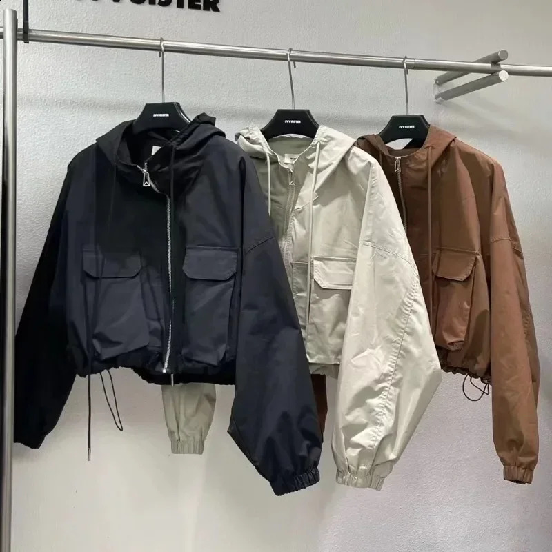 Korean Fashion Harajuku Cropped Jacket Womens Windproof Cover Zipper Coat Autumn Clothing Y2k Retro Street Clothing 240927