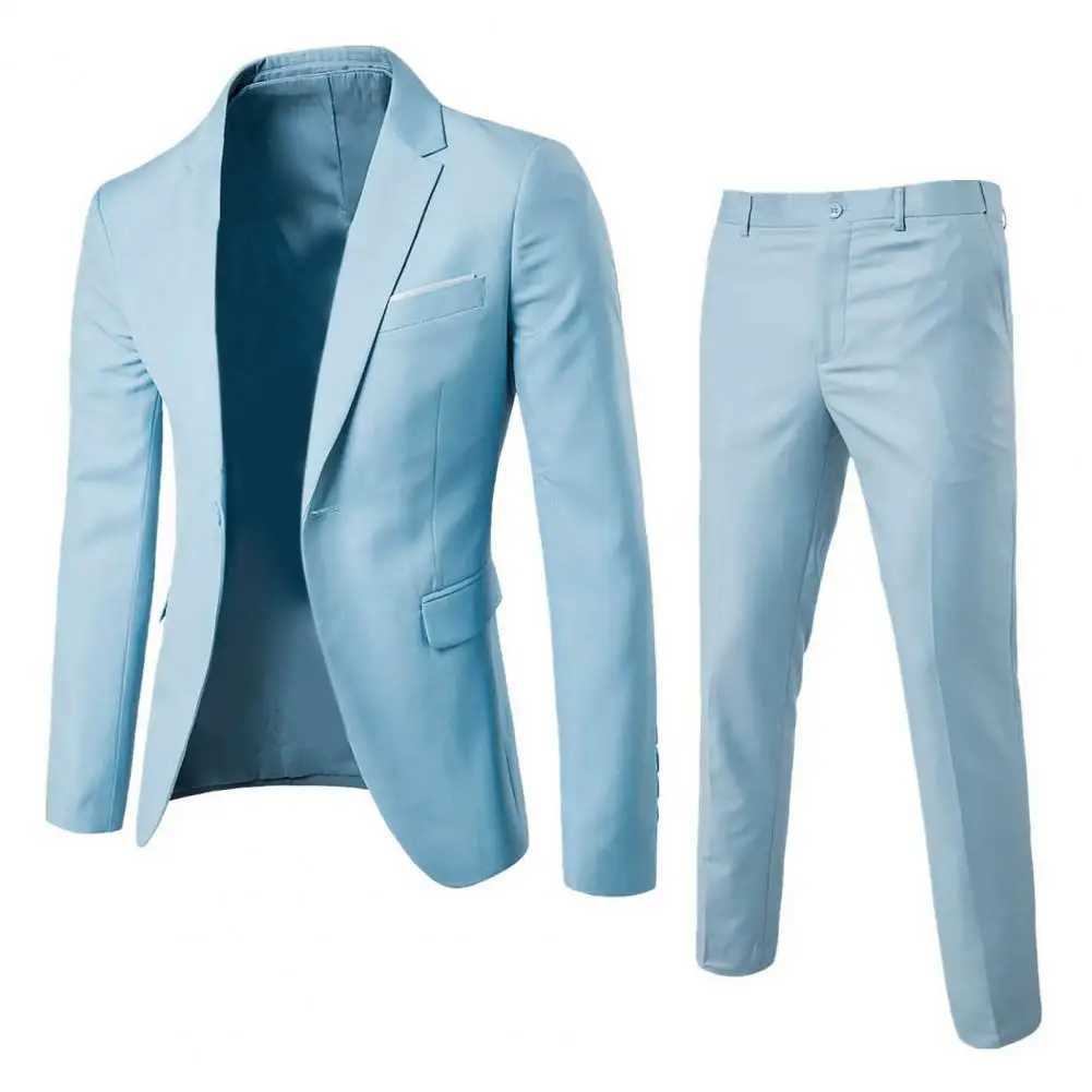 1 Set Stylish Formal Suit Temperament Men Blazer Pants Turndown Collar Pure Color One Button Suit Set Daily WearXJ250222
