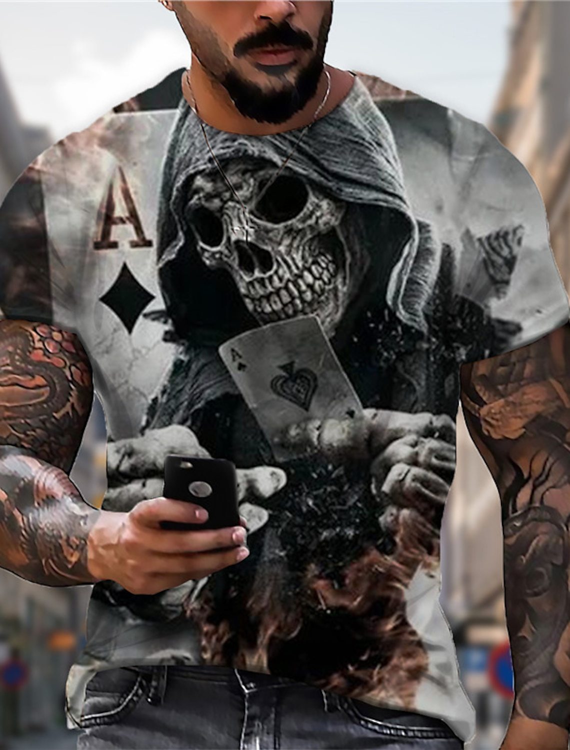 Men's 3D Printed Skull T-shirt Breathable Cotton | Spring/Summer 2024 Collection dh5727163
