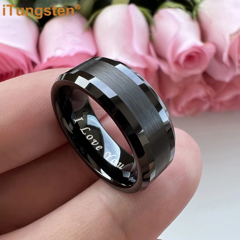 ITungsten 6mm 8mm tungsten carbide ring for men and women engagement wedding band fashion jewelry I love you carving comfortable fit 240925