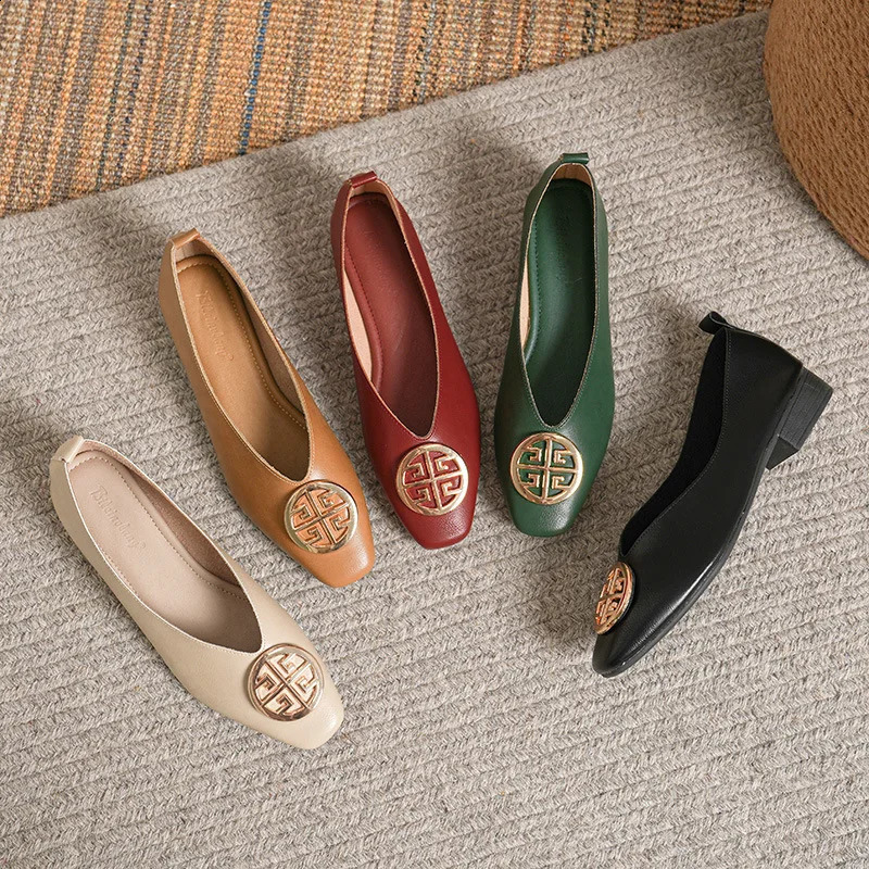 Womens square toe low toe solid color retro casual flat shoes size 34-43 selling womens Mary Jane high heels 240926