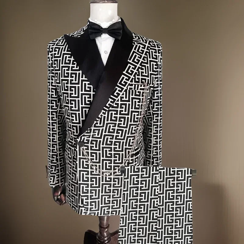 Plaid Wedding Suits For Men 2 Pcs Slim Fit Wedding Tuxedo Formal Prom Italian Fashion Check Blazer With Pants Set 2024
