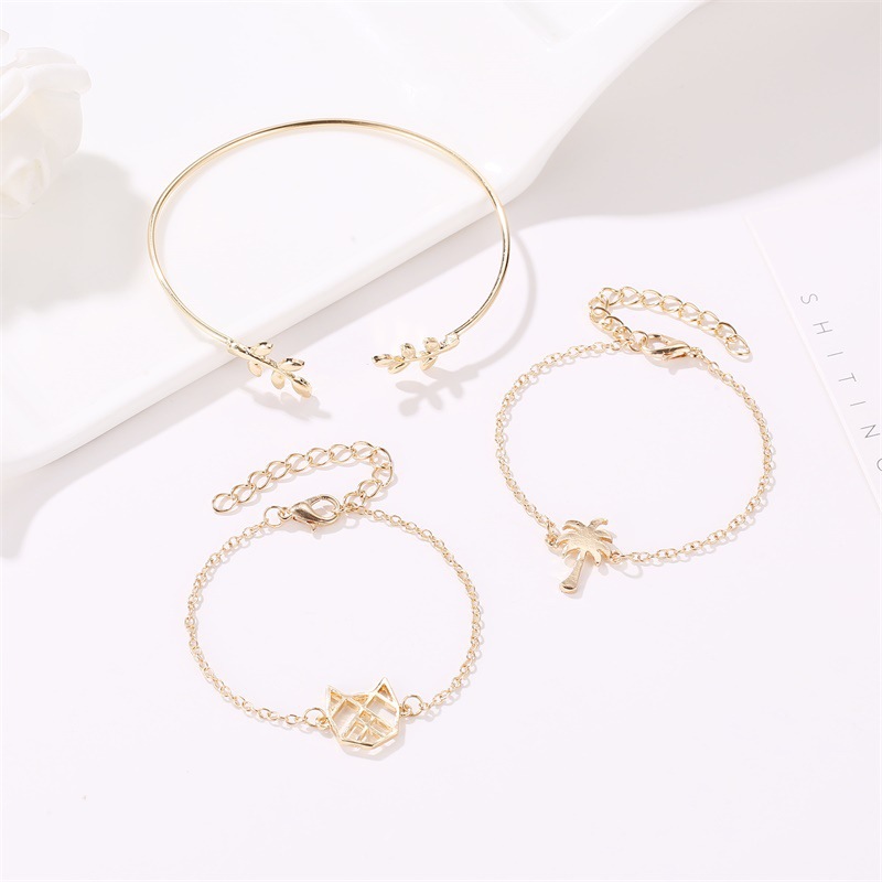 Stylish Female Bracelets with Hollowed-Out Coconut Trees and Cute Cats Design