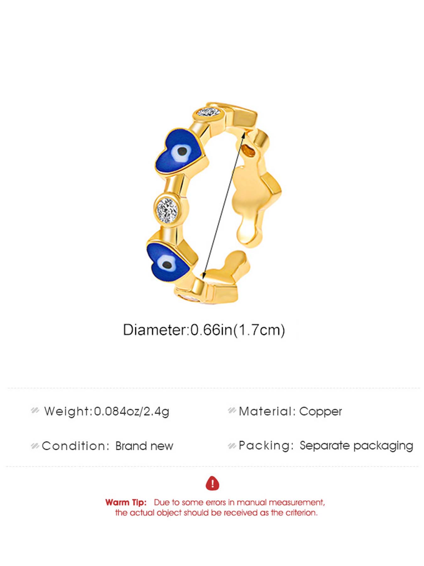 Elegant 1 4 K Gold Evil Eye Ring for Women - Intricate Love Heart Shape & Sparkling Details