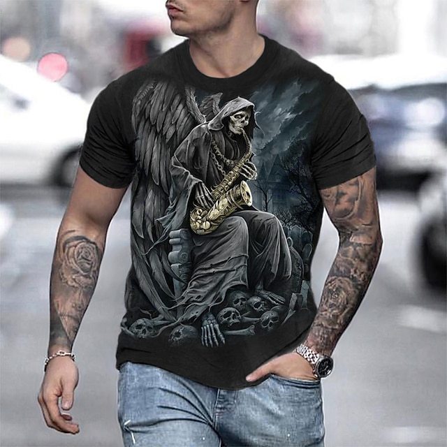 Men's 3D Printed Skull T-shirt Breathable Cotton | Spring/Summer 2024 Collection dh5727163