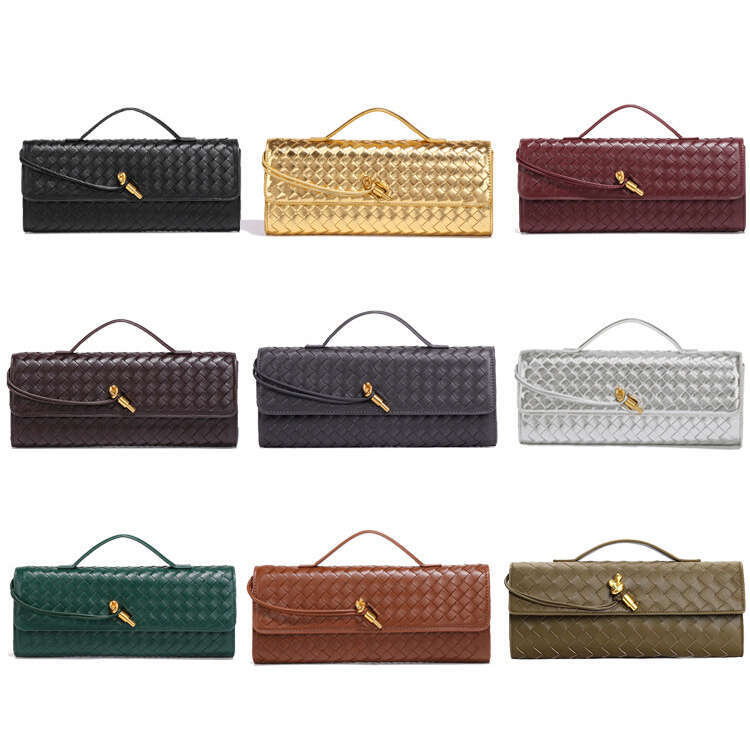 Real Long Clutch Andiamo With Handle Intrecciato Craftsmanship Cow Leather Women Shoulder Bags Purses Handbags Famous Brand Designer Evening Bag efda