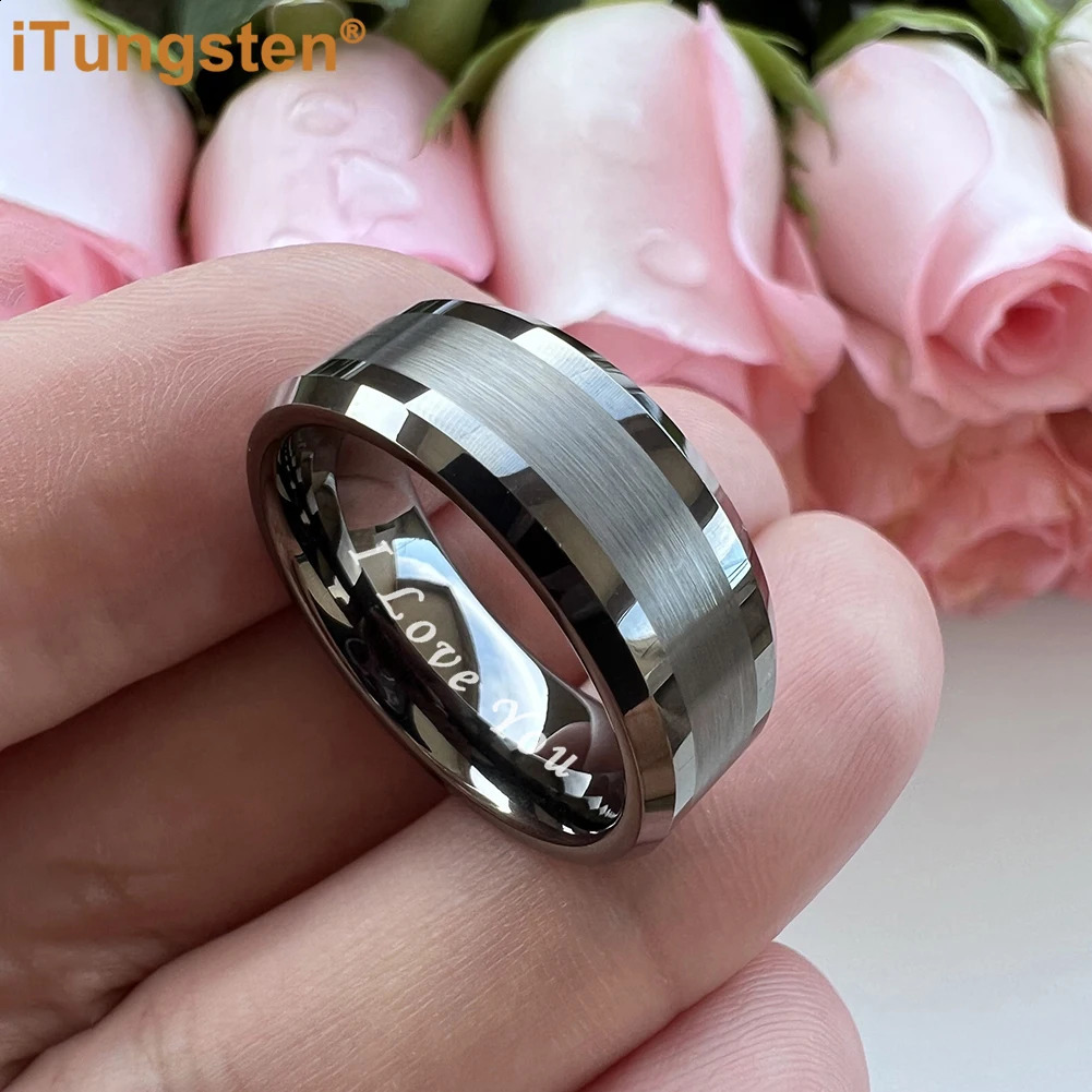 ITungsten 6mm 8mm tungsten carbide ring for men and women engagement wedding band fashion jewelry I love you carving comfortable fit 240925