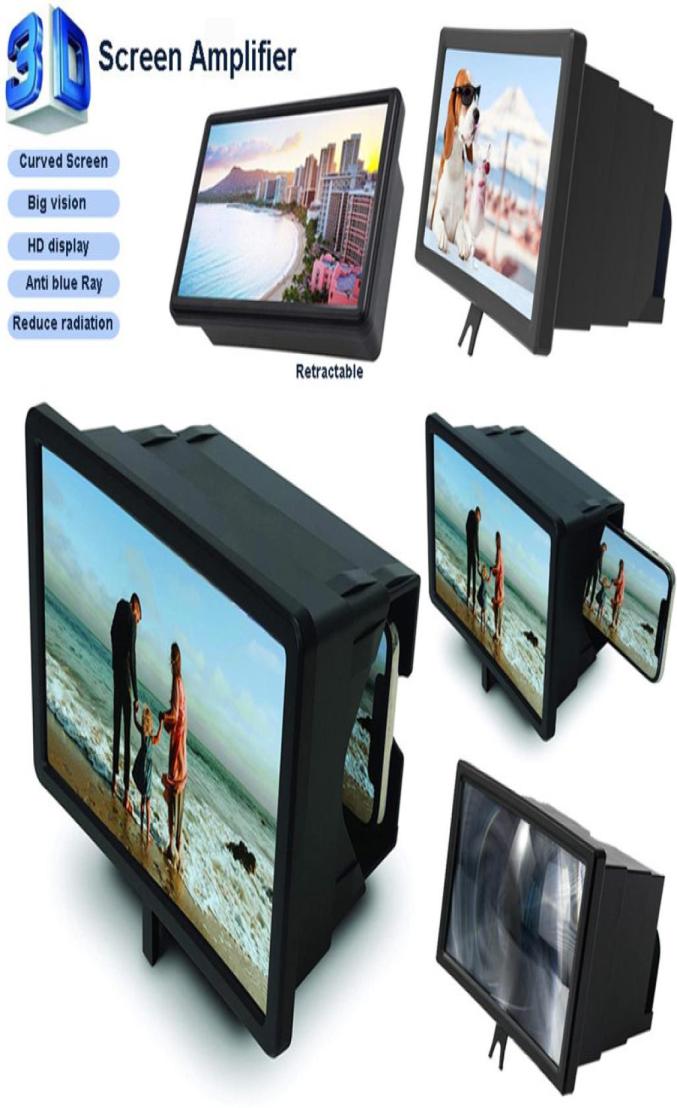 12in Mobile phone display enlarger 3D HD Phone Screen Magnifier Smartphone Desktop Bracket Retractable videos movies Amplifier ant