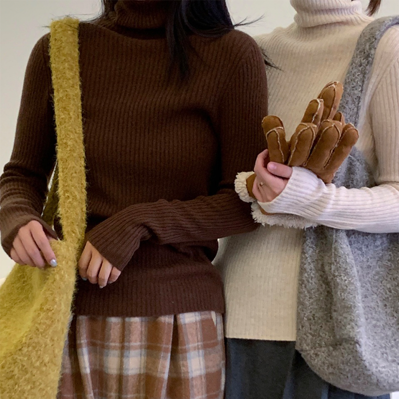 100% All Wool Seamless Knit Pit Stripe Turtleneck Sweater Loose Casual Basic Autumn and Winter High Quality Inner Sweater designer women's clothi