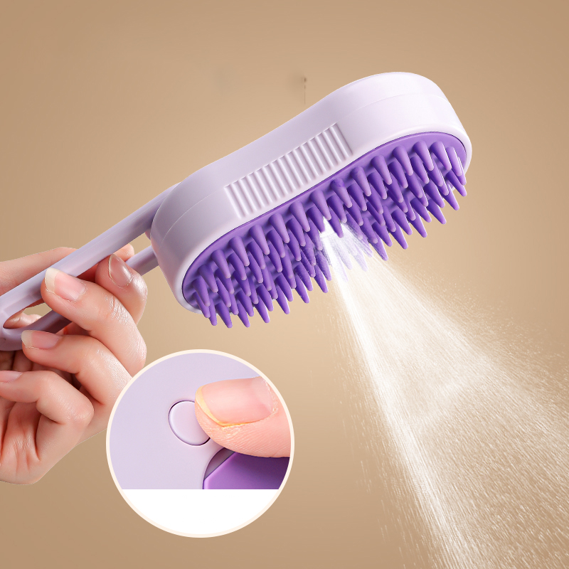 Pet steam brush bath massage comb reusable silicone pet spray brush cat and dog hair removal brush
