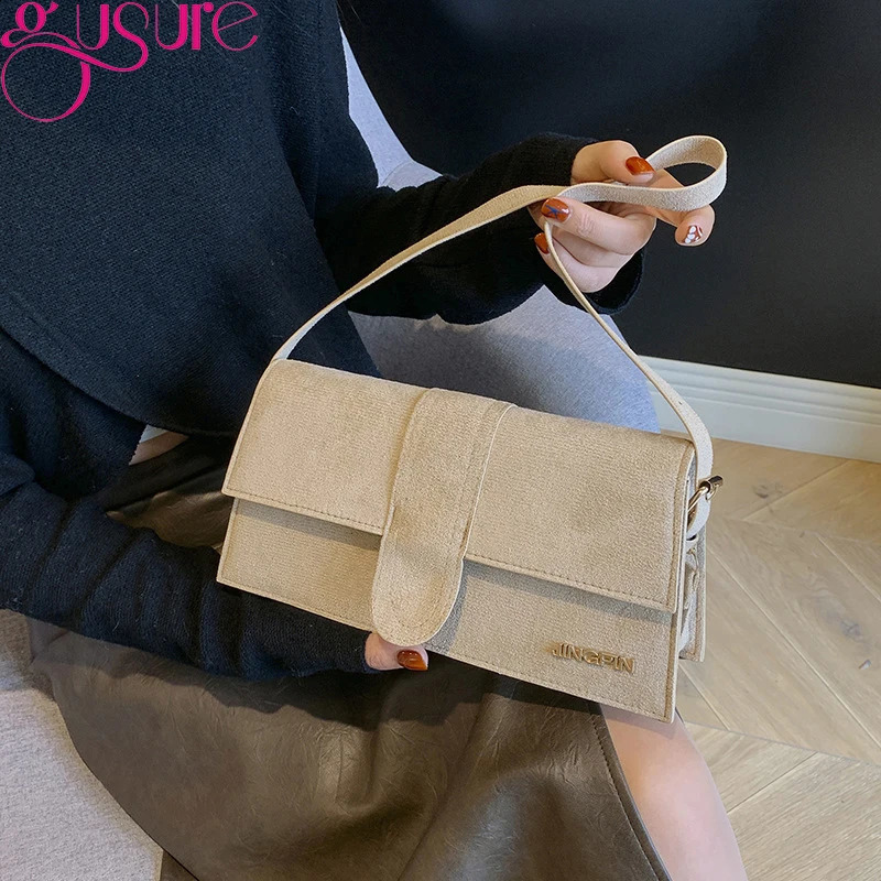 Gussure suede trend womens underwear bag er shoulder cross body bag womens fashion wallet flip handbag 240923