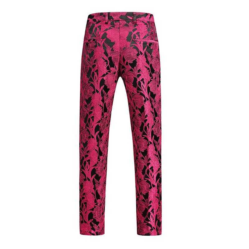 Fashionable mens luxury jacquard suit pants white/black/pink trend mens groom wedding party dressXJ250412