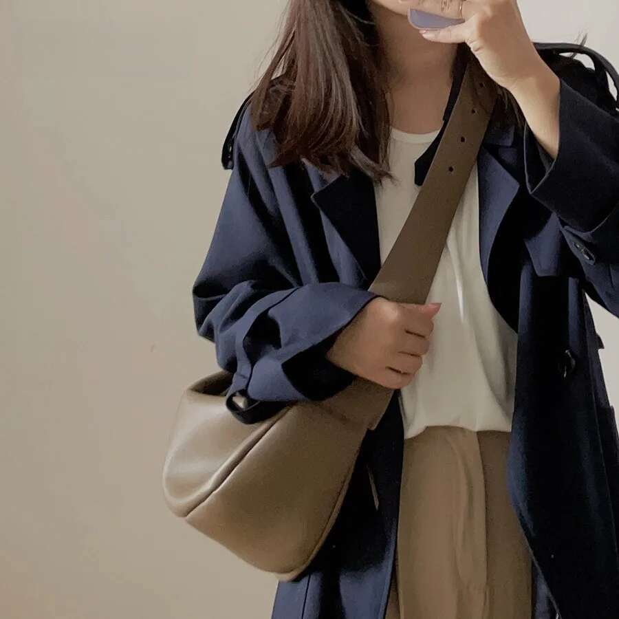 Design Fashionable Armpit Pleated Cloud Shoulder for Glossy Split Cow Leather Women Crossbody Bag Laziness Purse