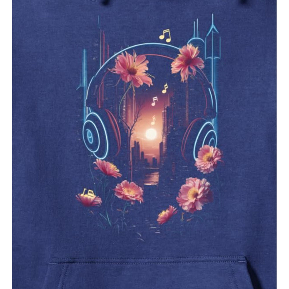 Hoodie for Mens Womens Music Lover Headphones Sunset Cityscape Flowers Graphic Pullover Hoodie Graphic Hoodies sweatshirt Pullover Long Sleeve