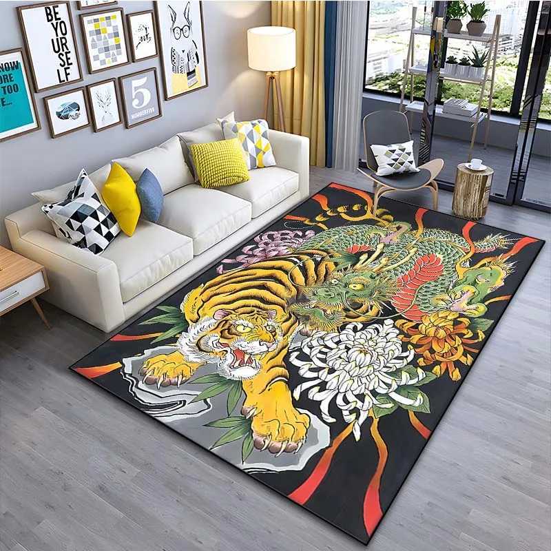 Japanese art tiger tattoo pattern floor carpet 15 size living room bedroom bathroom floor mat area carpet room decoration X240928
