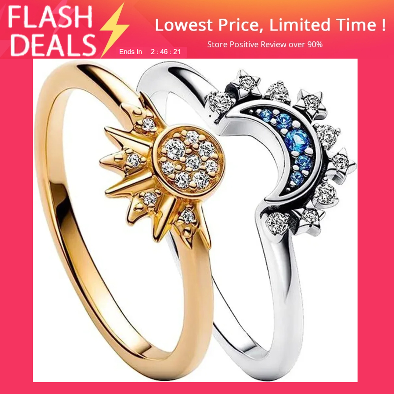 Sparkg Moon and Sun Set: 2024 New Women's Summer Couple Stackable Finger Ring Set for Engagement 4