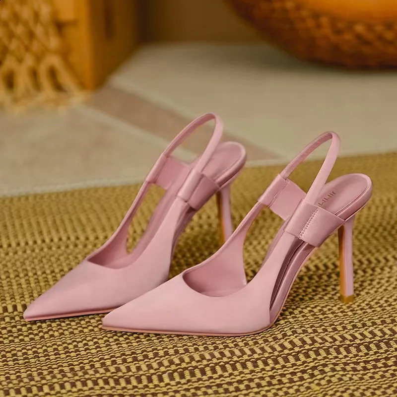 Elegant Slip Up Bounce Back Pump Sexy Dot Toe Stiletto Sandals Silk High Heels Womens Summer er Party Dress Shoes 240926