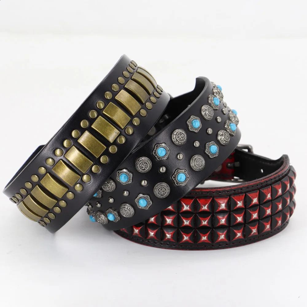 Leather large dog collar 2-inch wide diamond dog collar durable spike pet necklace suitable for medium and large dogs bullfighting 240923