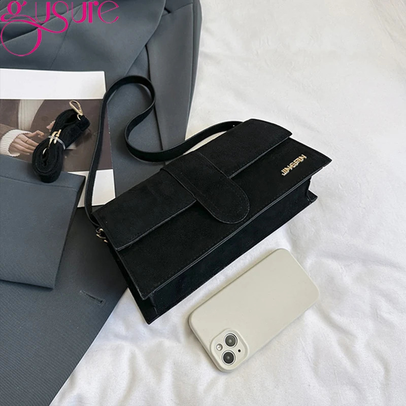 Gussure suede trend womens underwear bag er shoulder cross body bag womens fashion wallet flip handbag 240923