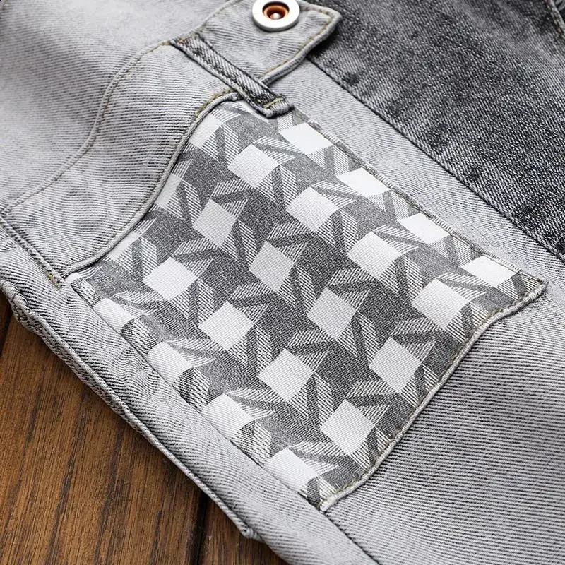 Spring and autumn denim mens clothing straight products slim and casual original er denim work splicing jeans pants Trouser 240924