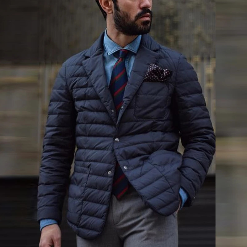 Loose casual mens apron solid long sleeved jacket retro ultra-thin warm jacket 2024 autumn winter notch collar duvet cover jacket 240918