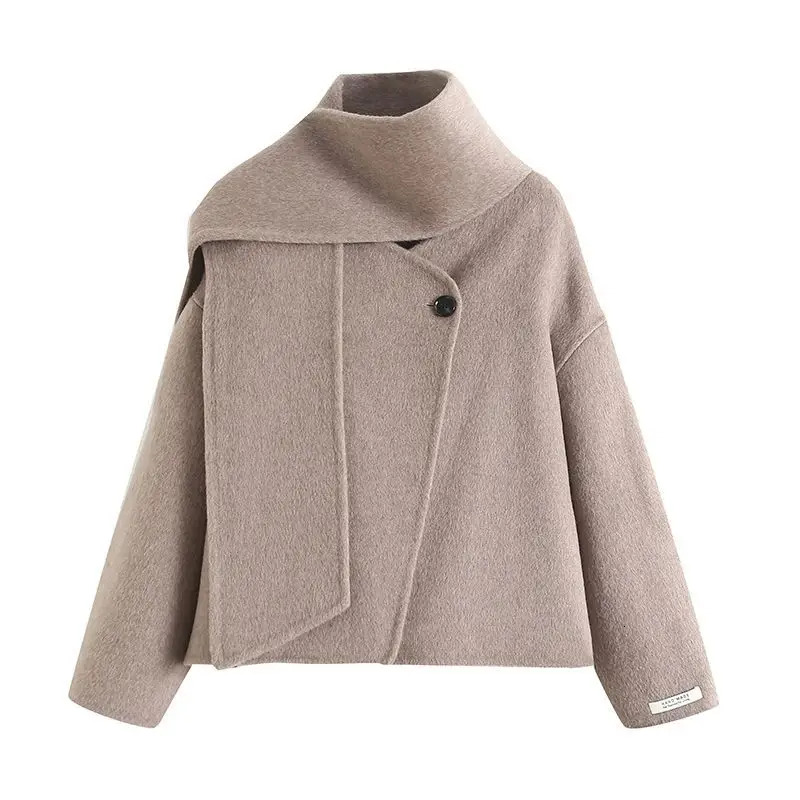Ee Scarf Short Overcoat 2023 Autumn Winter New Fashion Simple Warm Commute Top Women's Elegant Style