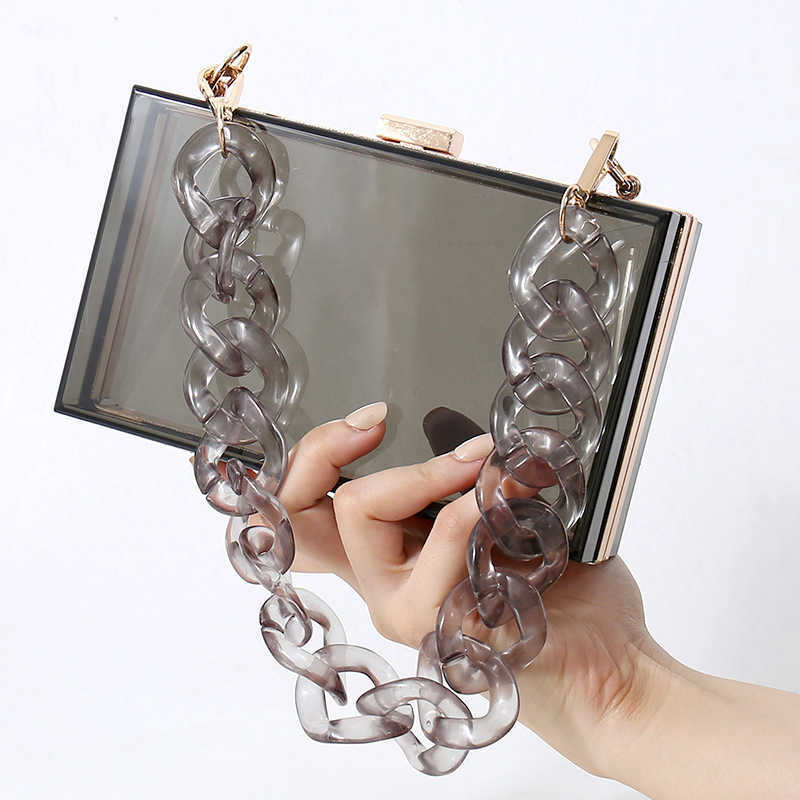 Clutch Bag Summer New Fashion Acrylic Designer Bag Womens One Shoulder Chain Messenger Evening Party Bag Square Box Transparent Bag 240920