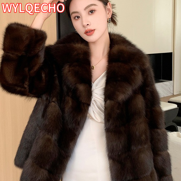 2023 Winter Clothes Thick Brown Warm Faux Fur Coat For W