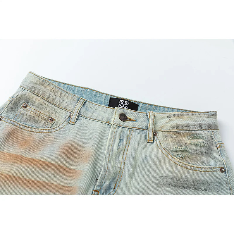 Fall High Street Loose Straight Jeans Personalized Hand-painted Graffiti Retro Blue Mens and Womens Long Pants 240927